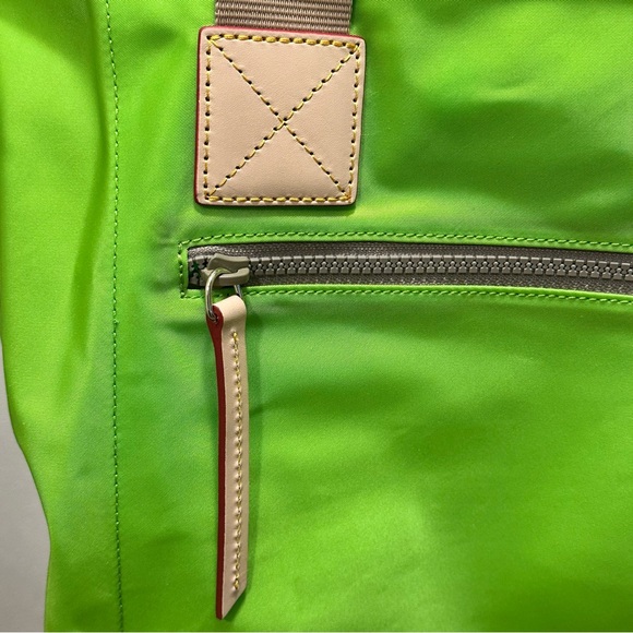 Dooney & Bourke Neon Green Nylon Zip Front Tote with Cotton & Leather Tan Straps - Picture 3 of 6